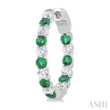 2.4 MM Round Shape Emerald and 5/8 Ctw Interior & Exterior Round Cut Diamond Precious Hoop Earring in 14K White Gold