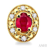 4x3 MM Oval Shaped Ruby and 1/10 Ctw Single Cut Diamond Earrings in 14K Yellow Gold