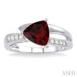 8x8 MM Trillion Cut Garnet and 1/20 ctw Single Cut Diamond Ring in 10K White Gold