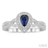 6X4 MM Pear Shape Sapphire and 1/50 Ctw Round Cut Diamond Ring in Sterling Silver