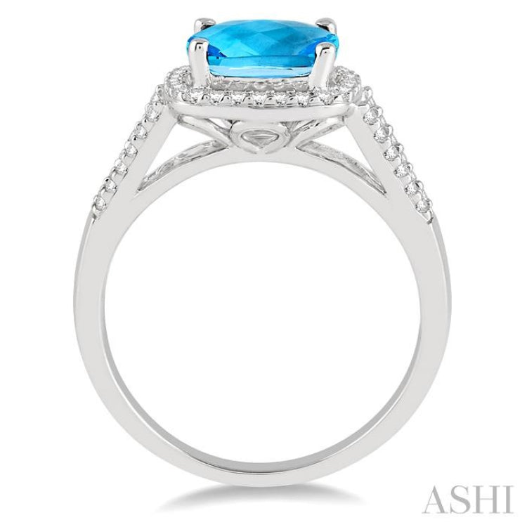 8x8 MM Cushion Shape Blue Topaz and 1/4 ctw Round cut