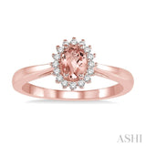 6X4 MM Oval Cut Morganite Center and 1/8 ctw Round Cut Diamond Halo Precious Stone Ring in 10K Rose Gold