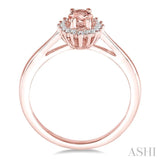 6X4 MM Oval Cut Morganite Center and 1/8 ctw Round Cut Diamond Halo Precious Stone Ring in 10K Rose Gold