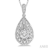 1/8 Ctw Lattice Pear Shape Round Cut Diamond Pendant in 10K White Gold