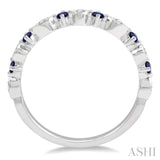 1.80 MM Round Cut Sapphire and 1/20 Ctw Round Cut Diamond Precious Half Eternity Wedding Band in 14K White Gold