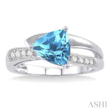 8X8 MM Trillion Cut Blue Topaz and 1/20 ctw Single Cut Diamond Ring in Sterling Silver