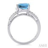 8X8 MM Trillion Cut Blue Topaz and 1/20 ctw Single Cut Diamond Ring in Sterling Silver
