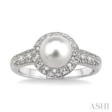 6.5x6.5 MM Cultured Pearl and 1/20 ctw Single Cut Diamond Ring in Sterling Silver