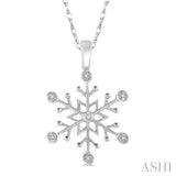 1/50 ctw Snowflake Motif Round Cut Diamond Pendant With Link Chain in 10K White Gold