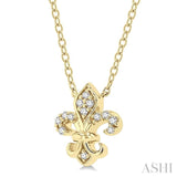 1/20 Ctw Fleur De Lis Round Cut Diamond Petite Fashion Pendant With Chain in 10K Yellow Gold