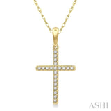 1/10 Ctw Cross Charm Petite Round Cut Diamond Fashion Pendant in 10K Yellow Gold with chain