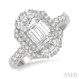 5/8 Ctw Octagonal Shape Pear and Round Cut Diamond Semi-Mount Engagement Ring in 14K White Gold