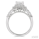 5/8 Ctw Octagonal Shape Pear and Round Cut Diamond Semi-Mount Engagement Ring in 14K White Gold