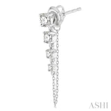 1 Ctw Journey Round Cut Diamond Fashion Long Chain Earring in 14K White Gold
