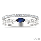 5x2.5 MM Marquise Shape Sapphire and 1/5 Ctw Round CutDiamond Precious Split Twin Ring in 10K White Gold