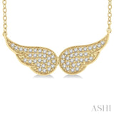 1/6 Ctw Petite Angel Wing Round Cut Diamond Fashion Pendant With Chain in 10K Yellow Gold