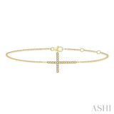1/8 Ctw Petite Reclined Cross Round Cut Diamond Fashion Bracelet in 10K Yellow Gold