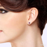 3.3 MM Ruby and 1/2 Ctw Round Cut Diamond Lovebright Precious Stud Earrings in 14K White Gold