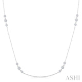 3/4 Ctw Three Stone Bezel Set Round Cut Diamond Station Necklace in 14K White Gold