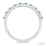 1.35 MM Round Cut Emerald and 1/10 Ctw Petite Round Cut Diamond Precious Stack Band in 10K White Gold