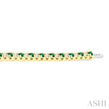 2.5 MM Emerald and 1 1/2 Ctw Round Cut Diamond Square Box Link Precious Tennis Bracelet in 14K Yellow Gold