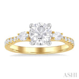 1/2 Ctw Oval and Round Cut Diamond Semi-Mount Engagement Ring in 14K Yellow and White Gold