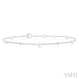 3 MM Round Shape Cultured Pearl and 1/20 Ctw Round Cut Diamond Fashion Station Bracelet in 14K White Gold