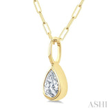 1/5 Ctw Pear Cut Bezel Set Diamond Fashion Pendant With Paperclip Chain in 14K yellow Gold