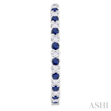 2.3 MM Round Sapphire and 1 1/2 Ctw Round Cut Diamond Inside & Outside Alternating Precious Hoop Earrings in 14K White Gold