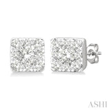 1/6 Ctw Lovebright Petite Square Shape Round Cut Diamond Fashion Stud Earring in 10K Yellow and White Gold