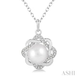 6.5x6.5 MM Round Shape Cultured Pearl and 1/10 Ctw Round Cut Diamond Pendant in Sterling Silver with Chain