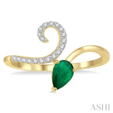 1/10 Ctw Pear Shape 6x4 MM Emerald & Round Cut Diamond Precious Ring in 10K Yellow Gold