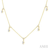 5/8 Ctw Dangle Oval and Round Cut Diamond Station Necklace in 14K Yellow Gold