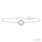 6 MM Round shape Round Shape Cultured Pearl and 1/20 Ctw Round Cut Diamond Petite Halo Bracelet in 10K White Gold