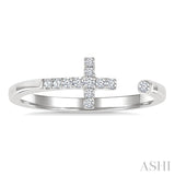 1/10 Ctw Petite Cross Round Cut Diamond Open Fashion Ring in 10K White Gold