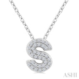 1/10 Ctw Bubble Accent Initial 'S' Round Cut Diamond Fashion Pendant With Chain in 10K White Gold