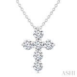 1/2 Ctw Round Cut Diamond Christian Cross 6-Stone Fashion Pendant With Chain in 14K White Gold