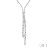 3 Ctw Split Y-Shape Baguette and Round Cut Diamond Lariat Necklace in 14K White Gold