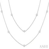 1.00 Ctw Bezel Set Round Cut Diamond Station Long Necklace in 14K White Gold