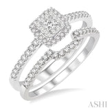 1/2 Ctw Square Shape Diamond Lovebright Wedding Set with 1/3 Ctw Engagement Ring and 1/6 Ctw Wedding Band in 14K White Gold