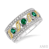 3x3MM Round Cut Emerald and 1/6 Ctw Round Cut Diamond Fashion Ring in 14K White and Yellow Gold