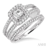 7/8 Ctw Diamond Wedding Set with 3/4 Ctw Princess Cut Engagement Ring and 1/6 Ctw Wedding Band in 14K White Gold