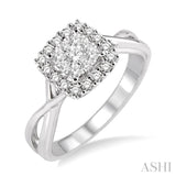 1/2 Ctw Square Shape Round Cut Diamond Lovebright Ring in 14K White Gold