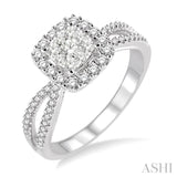 5/8 Ctw Square Shape Round Cut Diamond Lovebright Ring in 14K White Gold