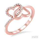 1/10 Ctw Round Cut Diamond Twins Heart Shape Ring in 14K Rose Gold