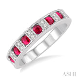2.5 mm Round Cut Ruby and 1/10 Ctw Round Cut Diamond Band in 14K White Gold