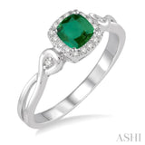4x4 MM Cushion Cut Emerald and 1/10 Ctw Round Cut Diamond Ring in 10K White Gold