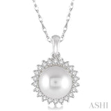 8x8 MM Cultured Pearl and 1/5 Ctw Round Cut Diamond Pendant in 14K White Gold with Chain