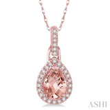 7x5 MM Pear Shape Morganite and 1/10 Ctw Round Cut Diamond Pendant in 10K Rose Gold with Chain