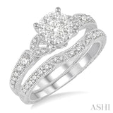 5/8 Ctw Round Cut Diamond Lovebright Wedding Set with 1/2 Ctw Engagement Ring and 1/6 Ctw Wedding Band in 14K White Gold
